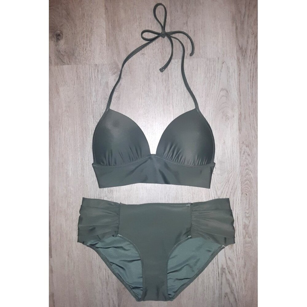 Aerie Swim Olive Green Bikini Set Top Size SMALL and Hipster Bottoms Size MEDIUM